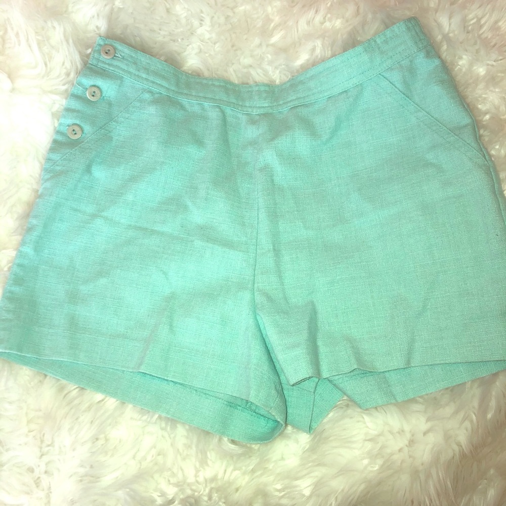 🖤 VINTAGE ‼️ | Teal Linen High-Waist Shorts